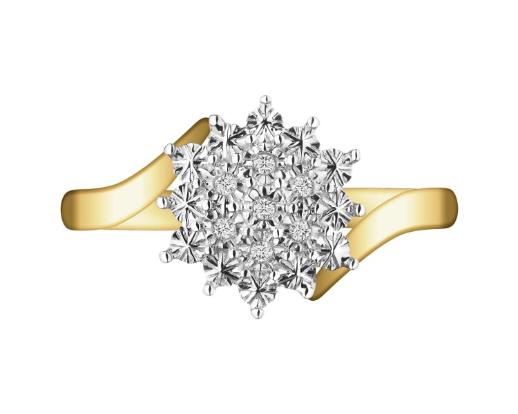 Pierścionek z żółtego złota z diamentami - 0,02 ct - próba 375
