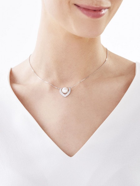Rhodium Plated Silver Necklace with Pearl