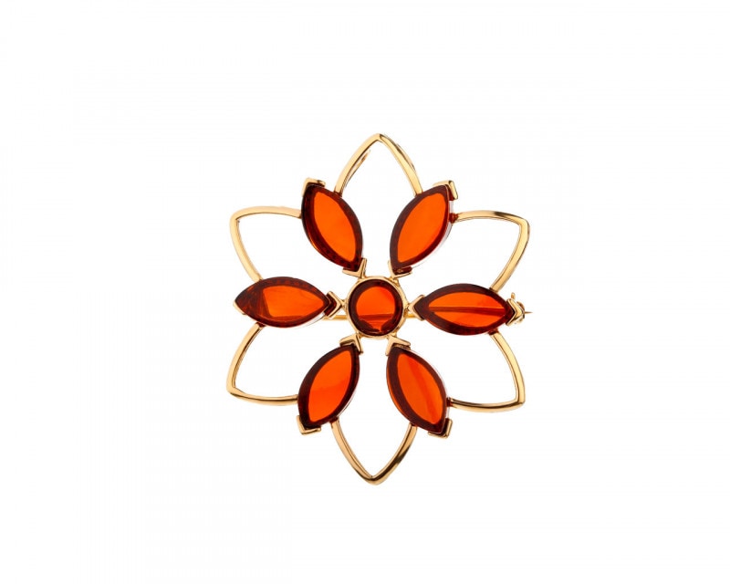 Gold-Plated Silver Brooch with Amber