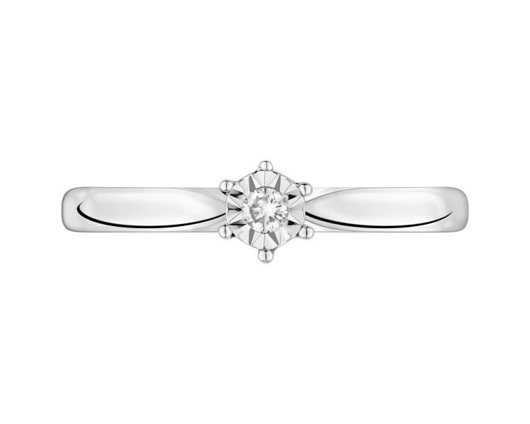 9ct White Gold Ring with Diamond - 0,03 ct - fineness 9 K