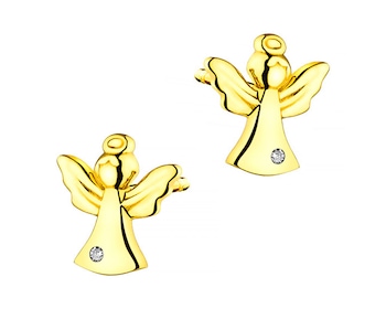 Kolczyki z żółtego złota z diamentami - aniołek 0,004 ct - próba 375