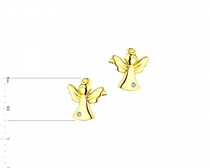 Kolczyki z żółtego złota z diamentami - aniołek 0,004 ct - próba 375