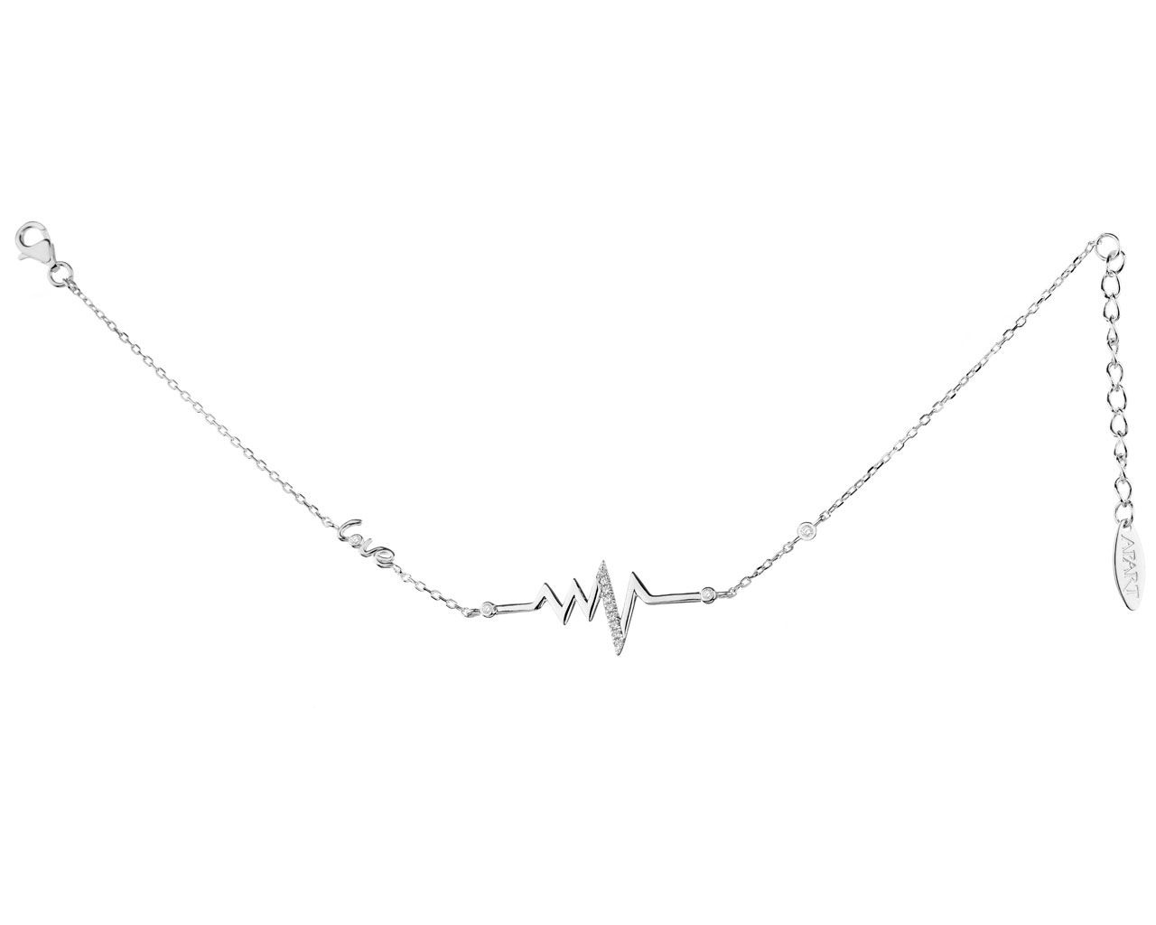 Bransoletka srebrna z cyrkoniami - EKG serca, love