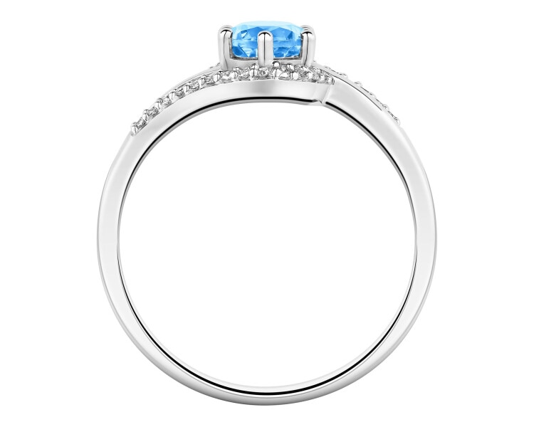 Prsten z bílého zlata s diamanty a topazem - ryzost 585