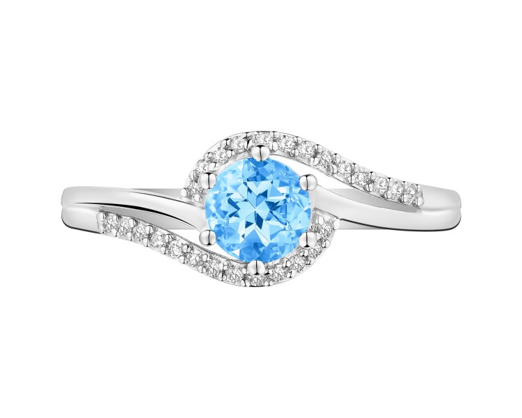 Prsten z bílého zlata s diamanty a topazem - ryzost 585