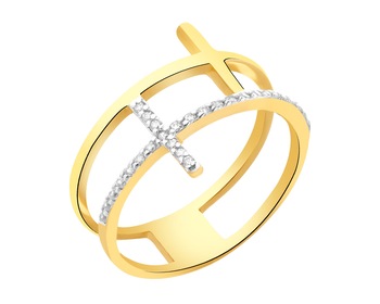 Złoty pierścionek z cyrkoniami - krzyże