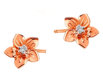 9ct Pink Gold Earrings with Diamonds 0,008 ct - fineness 9 K