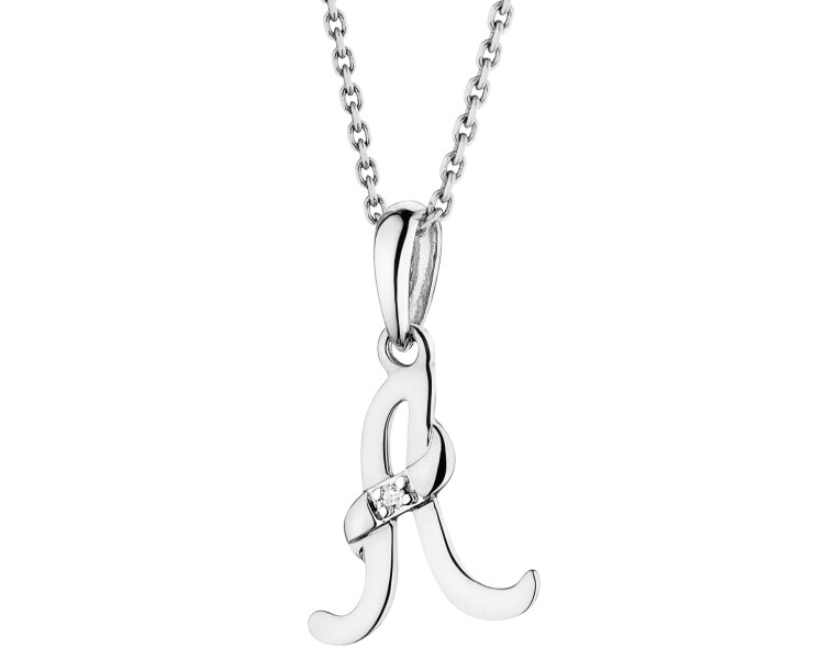 Zawieszka z białego złota z diamentem - litera A - 0,004 ct - próba 585