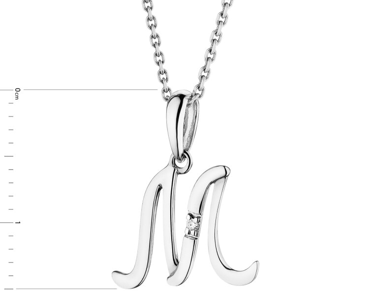 Zawieszka z białego złota z diamentem - litera M - 0,004 ct - próba 585