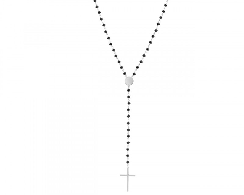 Naszyjnik srebrny ze szkłem - krzyż, różaniec