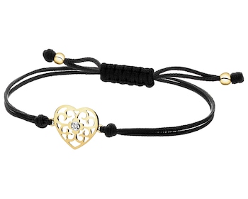 Bransoletka z elementami żółtego złota i brylantem - serce - 0,008 ct - próba 375