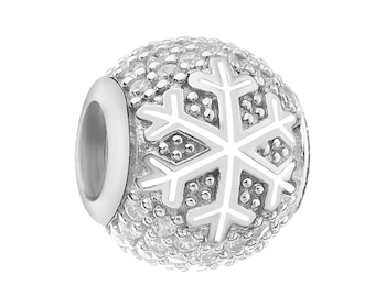 Zawieszka srebrna beads z cyrkoniami i emalią - śnieżynka