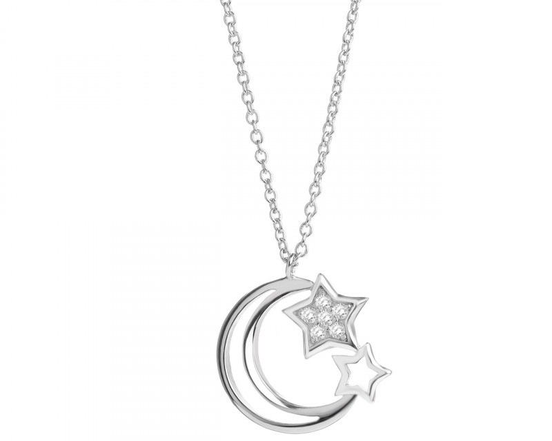 Naszyjnik srebrny z cyrkoniami - gwiazdy, Księżyc