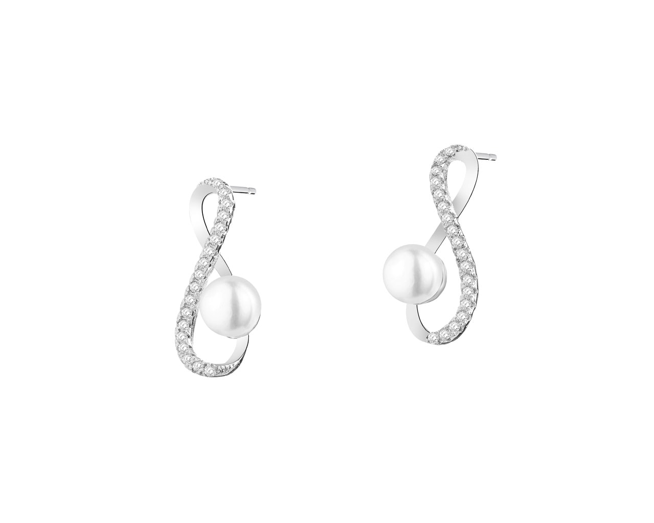Kolczyki srebrne z perłami i cyrkoniami - nieskończoność