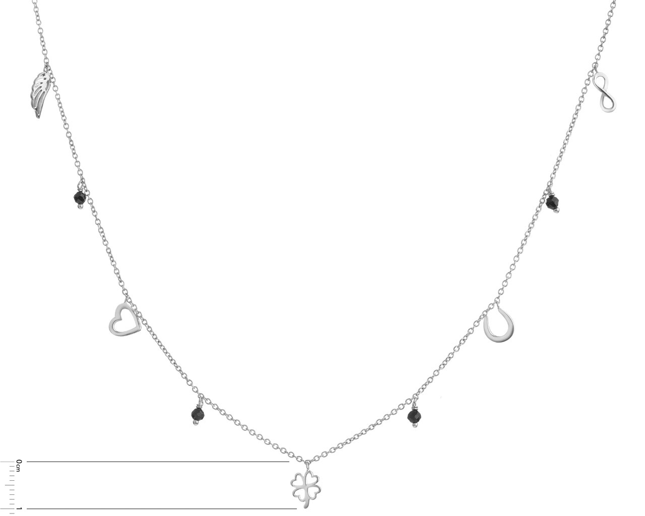 Naszyjnik srebrny z cyrkoniami -  koniczyna, nieskończoność, serce, skrzydło