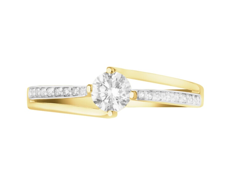 14ct Rhodium-Plated Yellow Gold Ring with Cubic Zirconia
