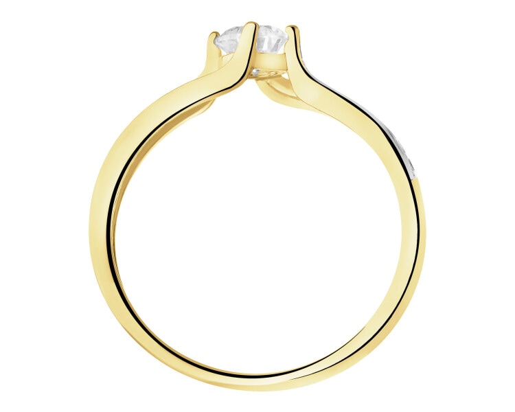 14ct Rhodium-Plated Yellow Gold Ring with Cubic Zirconia