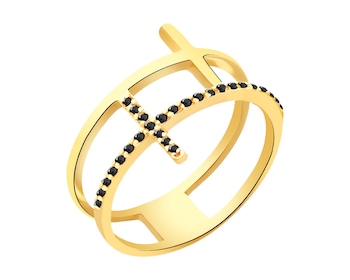 Złoty pierścionek z cyrkoniami - krzyże