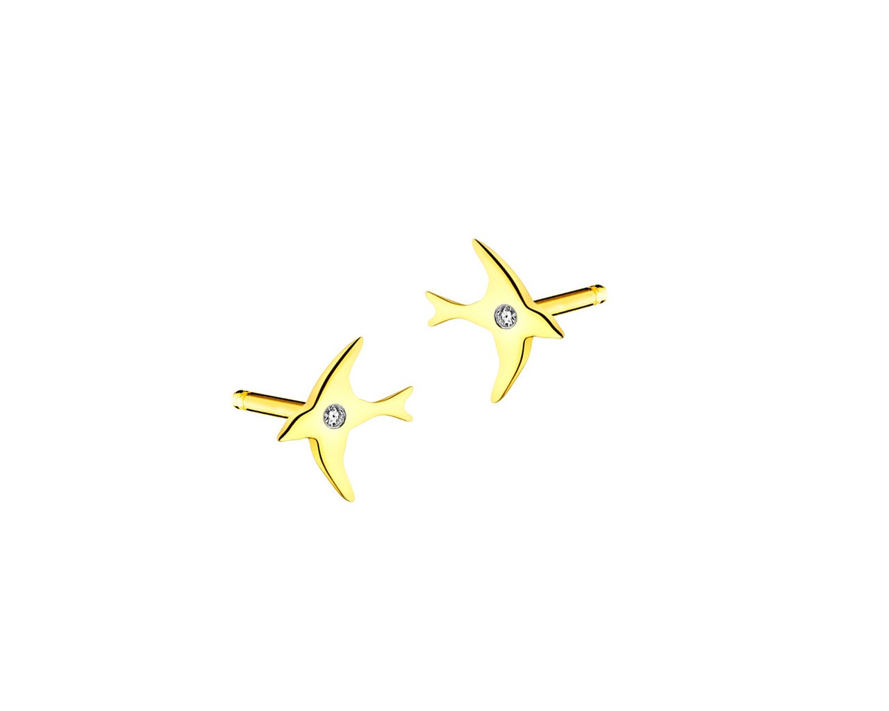 Kolczyki z żółtego złota z diamentami - ptaki 0,006 ct - próba 375