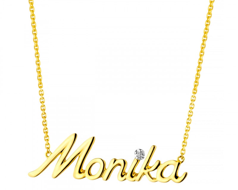 Naszyjnik z żółtego złota z diamentem - Monika 0,005 ct - próba 375