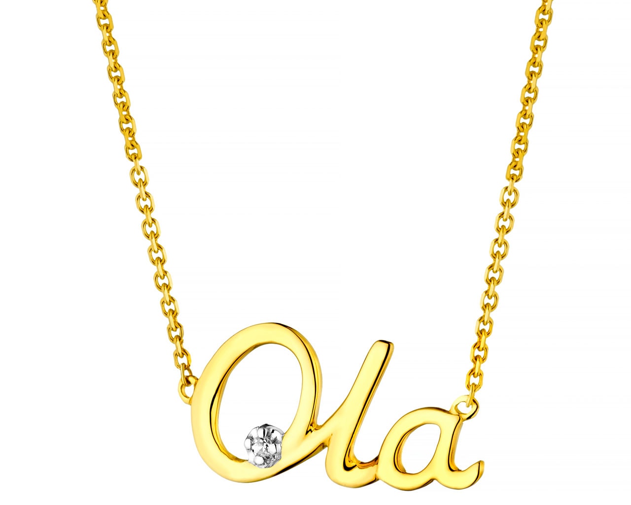 Naszyjnik z żółtego złota z diamentem - Ola 0,005 ct - próba 375
