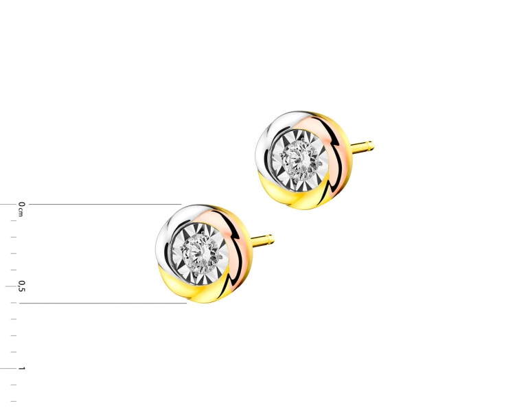 14ct Yellow Gold, White Gold Earrings with Diamonds 0,10 ct - fineness 14 K