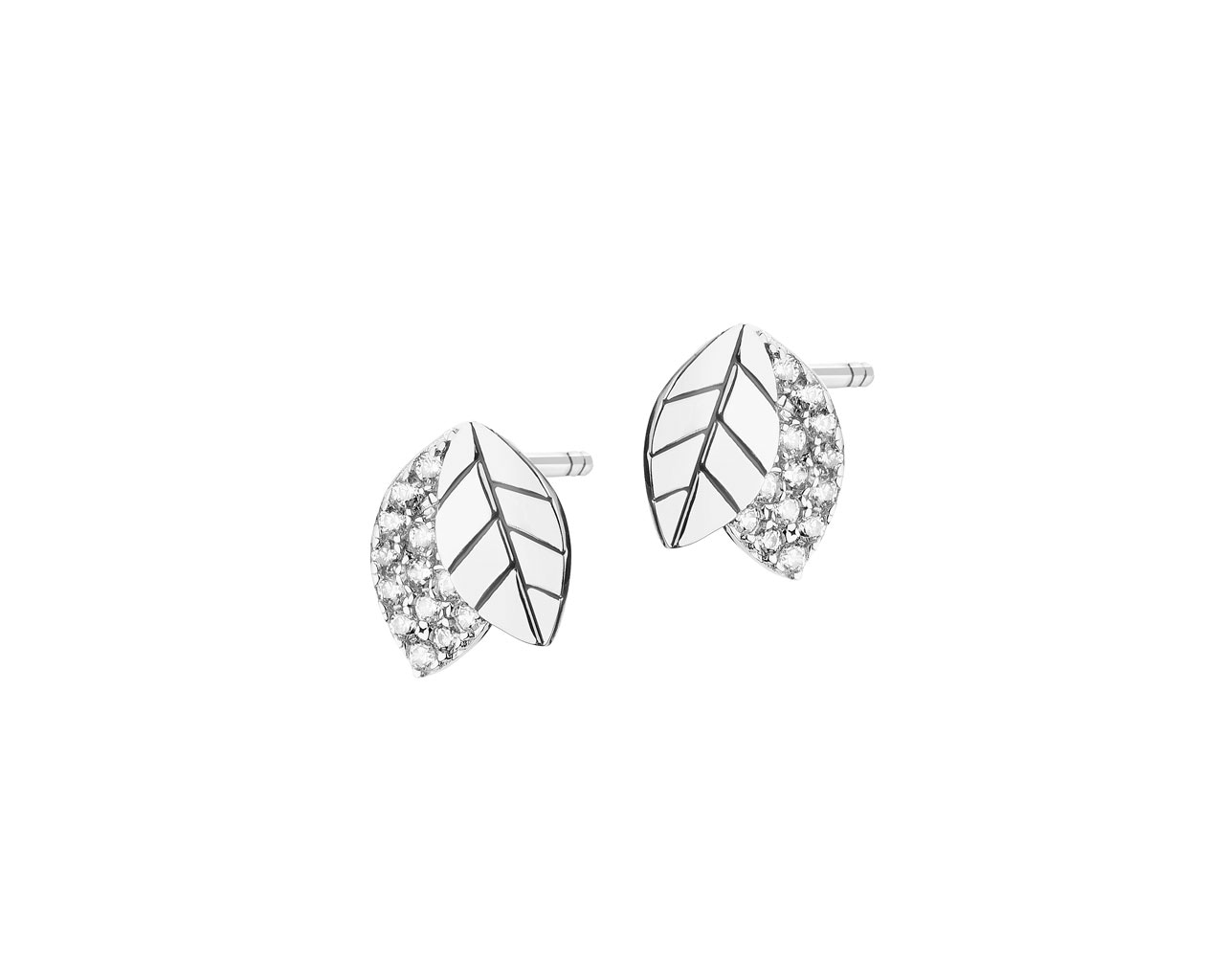 Kolczyki srebrne z cyrkoniami i emalią - liście