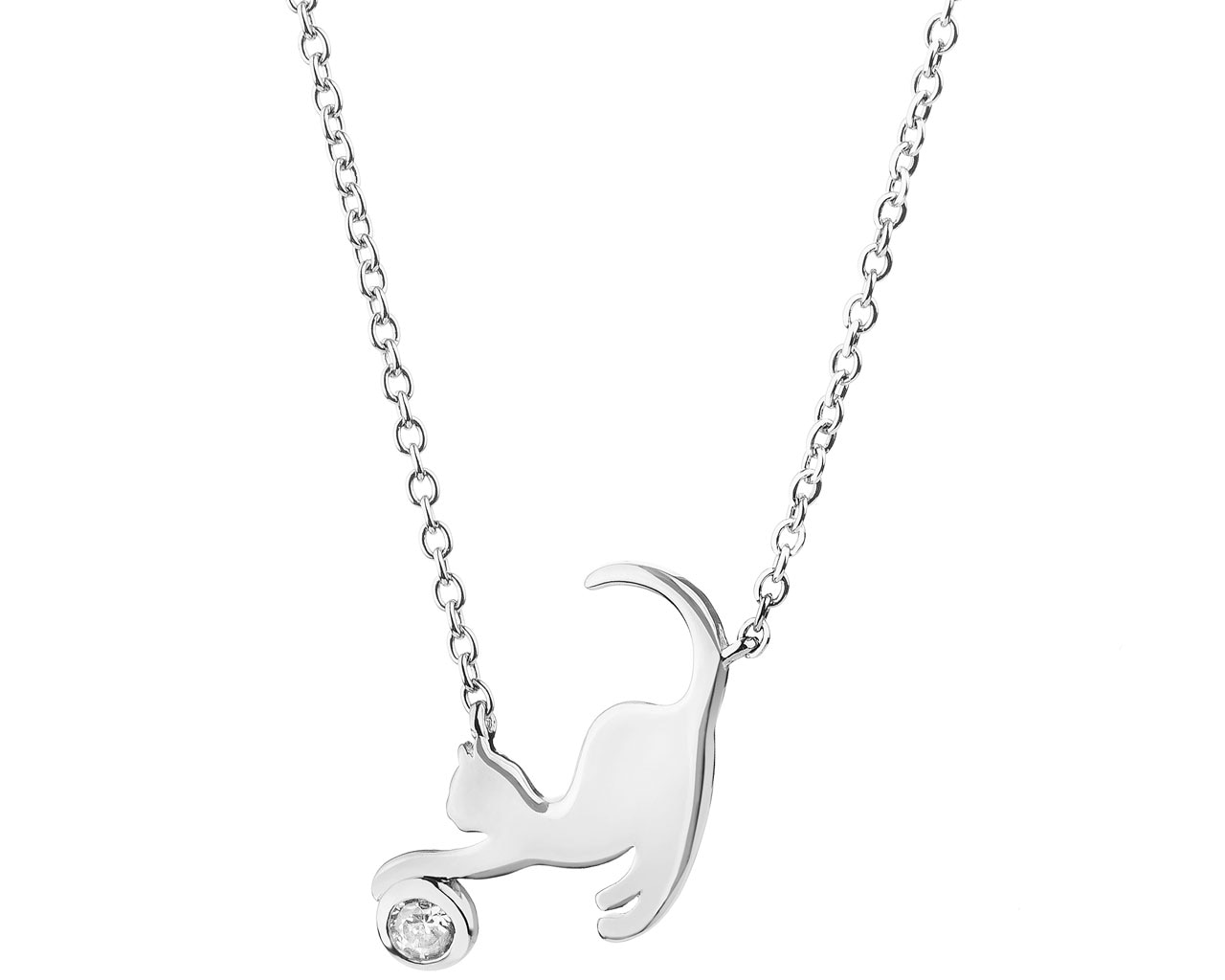 Stříbrný náhrdelník se zirkonem - kočka
