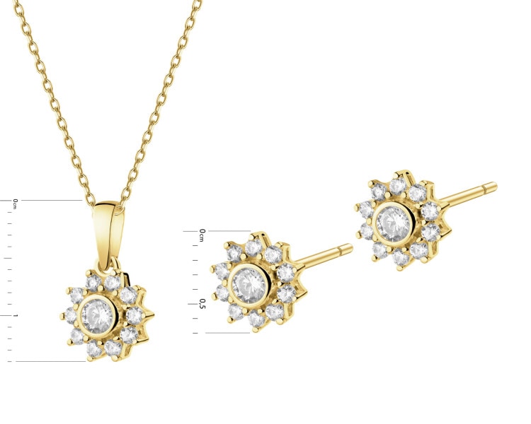 Złote kolczyki, zawieszka i łańcuszek - komplet