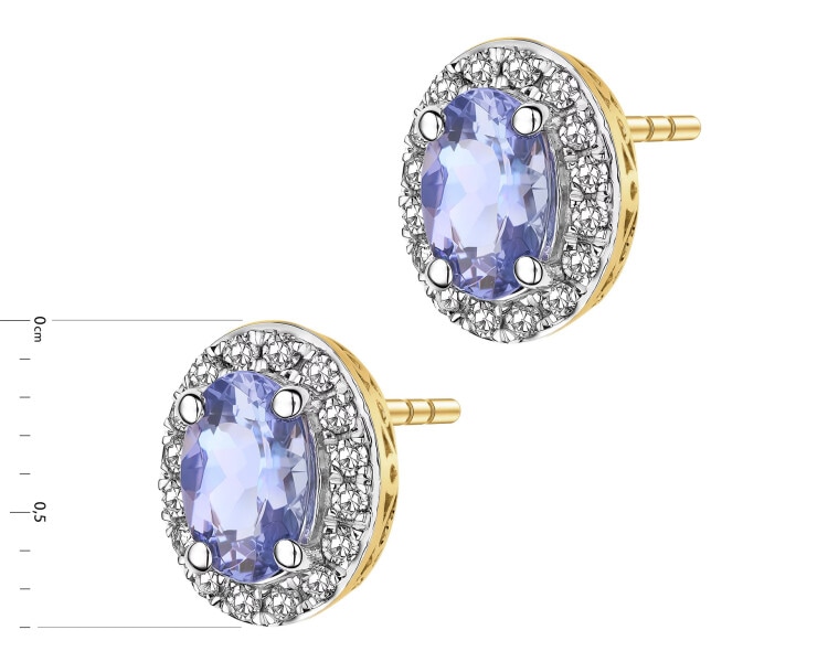 Kolczyki z żółtego złota z diamentami i tanzanitami - próba 585