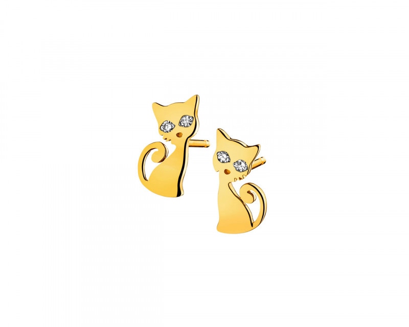 Kolczyki z żółtego złota z diamentami - koty 0,008 ct - próba 375