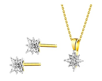Yellow Gold Diamond Earrings & Pendant - Set 0,01 ct - fineness 9 K
