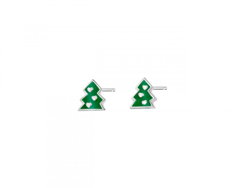 Silver earrings with enamel - Christmas trees