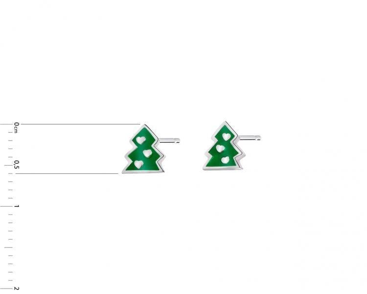 Silver earrings with enamel - Christmas trees