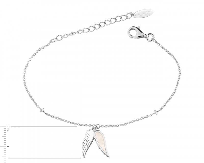 Bransoletka srebrna z masą perłową i cyrkoniami - skrzydła