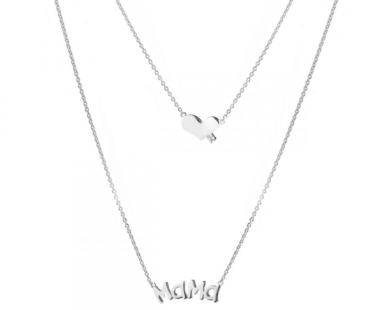 Sterling Silver & CZ Necklace - Mother, Heart