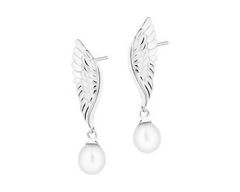 Kolczyki srebrne z perłami - skrzydła
