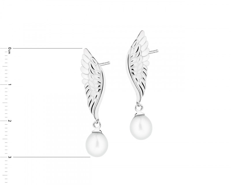 Kolczyki srebrne z perłami - skrzydła