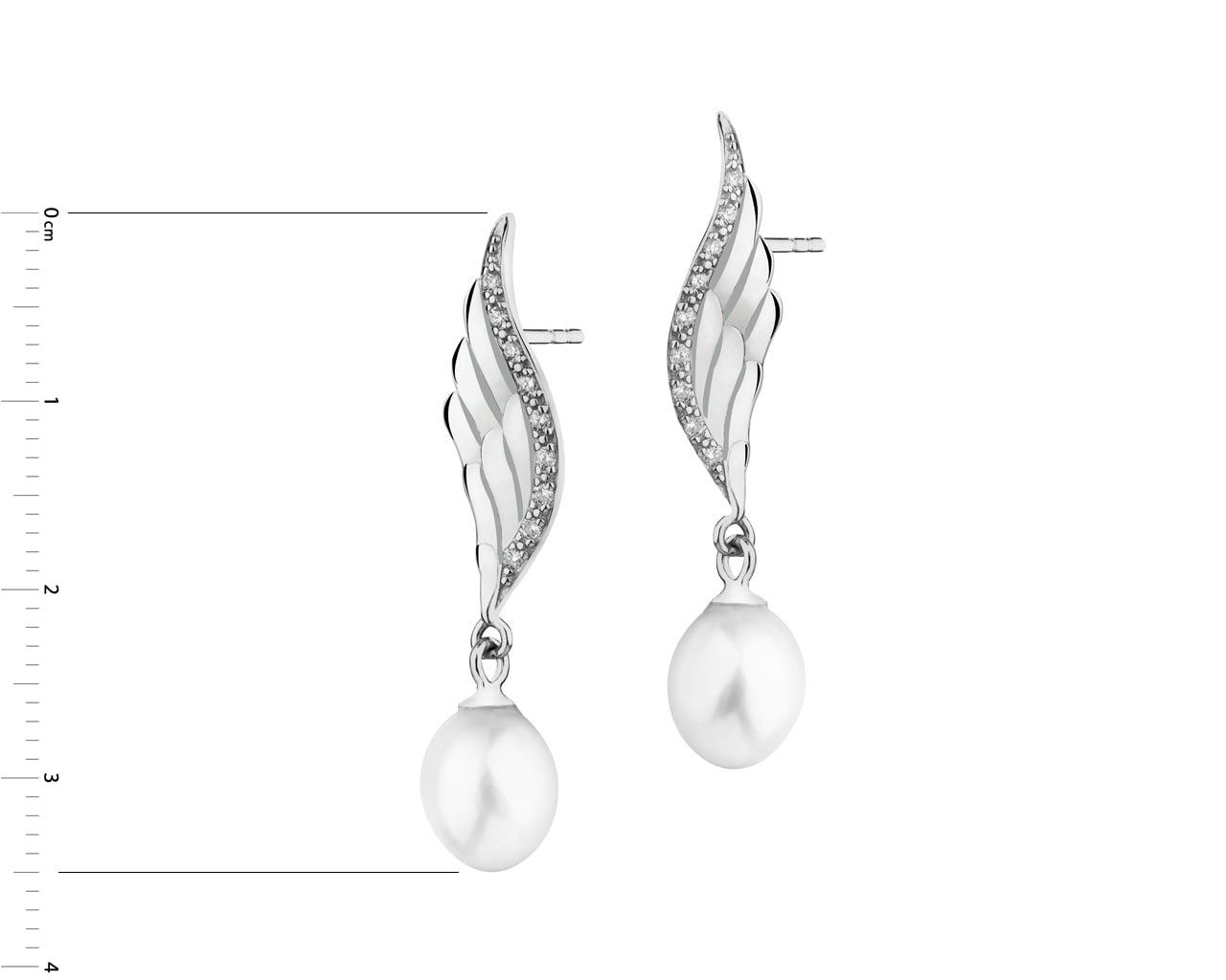 Kolczyki srebrne z perłami i cyrkoniami - skrzydła