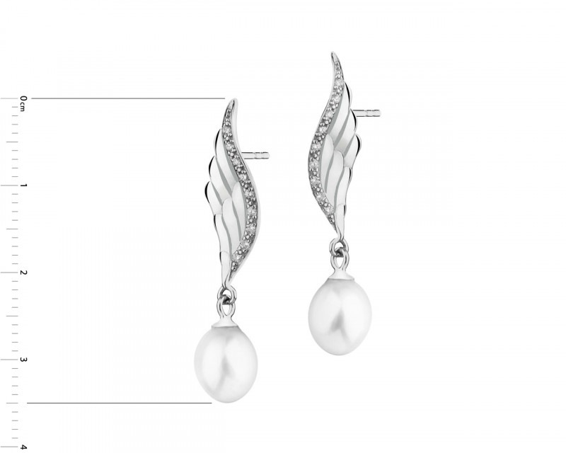 Kolczyki srebrne z perłami i cyrkoniami - skrzydła