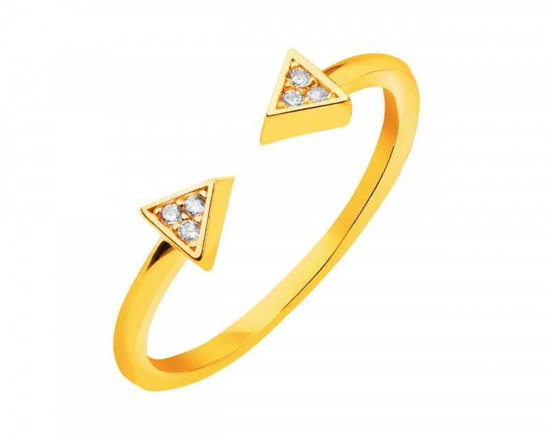 Złoty pierścionek z cyrkoniami - trójkąty