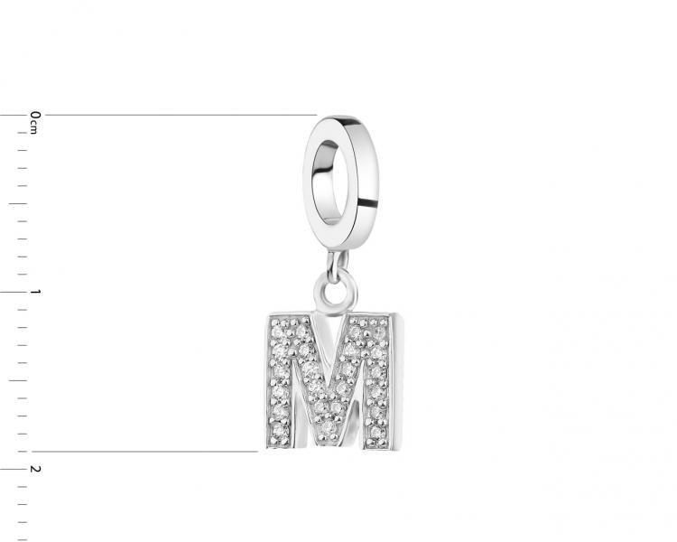 Zawieszka srebrna z cyrkoniami na bransoletę beads - litera M