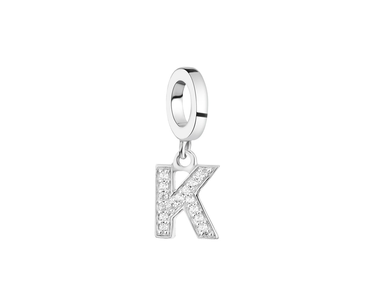 Zawieszka srebrna z cyrkoniami na bransoletę beads - litera K
