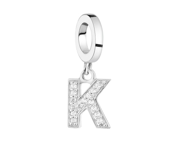 Zawieszka srebrna z cyrkoniami na bransoletę beads - litera K
