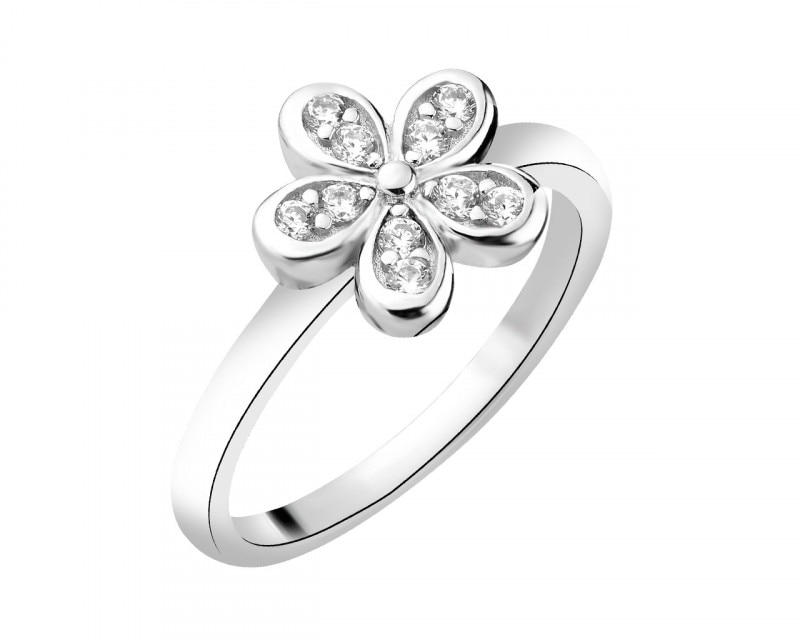 Pierścionek srebrny z cyrkoniami - kwiat