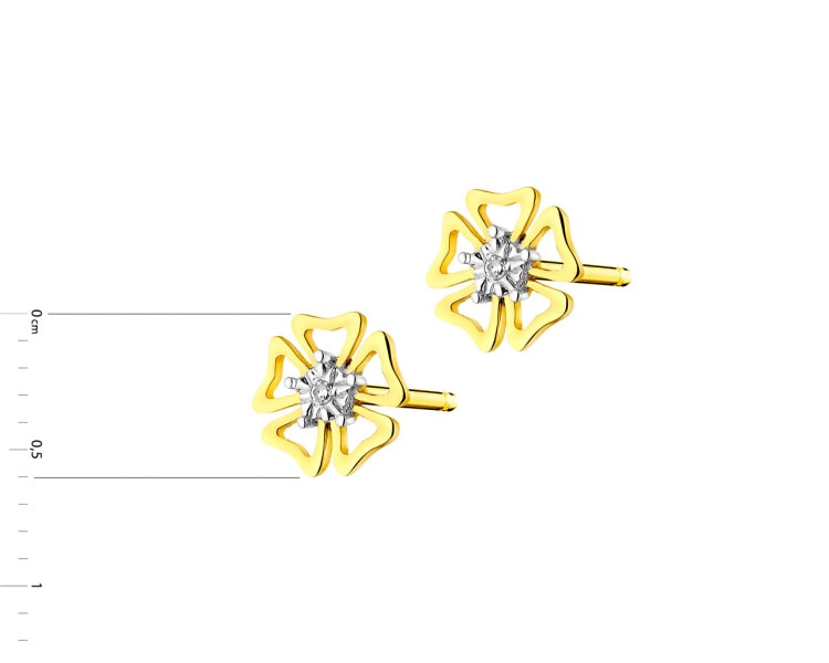 Kolczyki z żółtego złota z diamentami - kwiatki 0,006 ct - próba 375