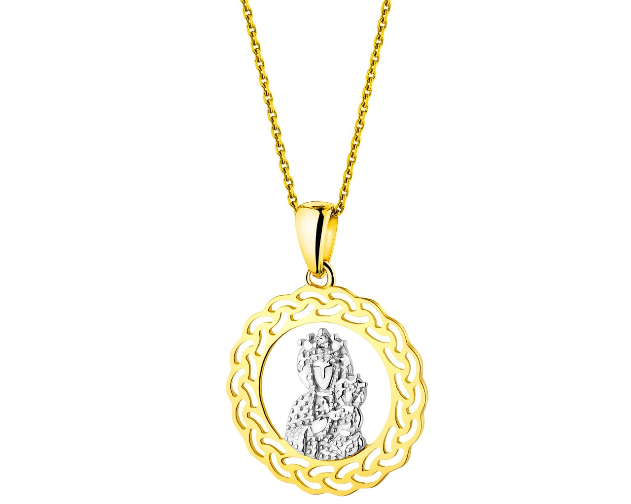 Zawieszka z żółtego złota z diamentem - medalik Matka Boska Częstochowska 0,003 ct - próba 375