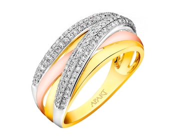 14ct Yellow Gold, White Gold, Pink Gold Ring with Diamonds 0,31 ct - fineness 14 K