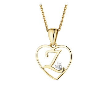 Zawieszka z żółtego złota z diamentem - litera Z, serce - 0,005 ct - próba 375