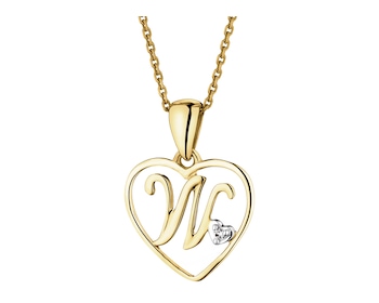 Zawieszka z żółtego złota z diamentem - litera W, serce - 0,005 ct - próba 375